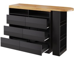 Bartafel Uitschuifbare Hogetafel 137-215x39x102 Cm Zwart Metaal Voor Keuken Woonkamer Eetkamer Met 6 Laden Opbergruimte Telescoop Verstelbaar Verrijdbaar Bistrotafel