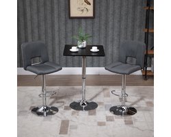 Bartafel Verstelbaar - Hoge Bartafel Draaibaar - Bistrotabel Met Metalen Basis - Zwart Zilver - 60x60 cm - In Hoogte Verstelbaar En 360° Draaibaar