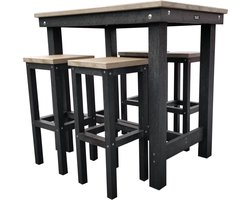 Bartafel voor 4 personen - Beige/zwart Massief recycle kunststof- Barset inclusief 4 krukken