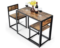 Bartafelset, 3-delig, eettafel met 2 stoelen, kleine eetgroep met metalen frame, keukenbar, zitgroep, keukentafel, statafel, hout, bistrotafel voor keuken, eetkamer en bistro (antiek)
