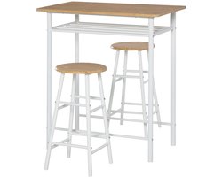 Bartafelset – Bartafel Met Krukken – Barset – Bistrot Set – 3-delig – Met Opbergruimte – Industrieel MDF Wit Eikenhout