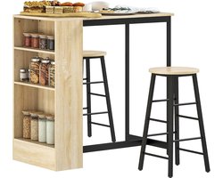 Bartafelset met krukken - Verstelbare bartafel met open vakken en voetensteun, ideaal voor keuken en eetkamer