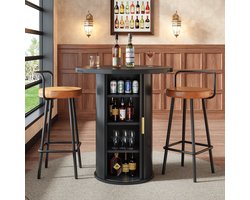 Bartafelset - n.v.t. - Ronde Bartafelset met Opbergruimte en 2 Ergonomische Barstoelen - Bar Woonkamer - MDF Houtlook - Hout