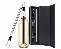 BARVANO® Luxe Wijnkoeler Staaf - 4-in-1 Wijnkoeler Stick - Luxe Geschenkset - RVS - Lekvrij - Inclusief Schenktuit & Wijnstopper - Geschikt Voor Elke Wijnfles