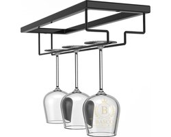 Basco Products - Ophangrek Wijnglazen – Metaal - Zwart - Voor 3 Glazen