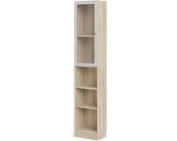 Base wandkast 1 glazen deur en 2 planken eiken structuur decor, wit.