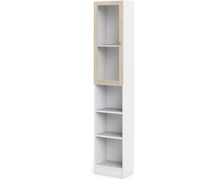Base wandkast 1 glazen deur en 2 planken wit, eiken structuur decor.
