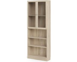 Base wandkast 2 glazen deuren en 2 planken eiken structuur decor.