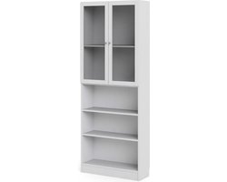 Base wandkast 2 glazen deuren en 2 planken wit.