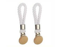 Basic Household Essentials - 2-Pack Handdoekklemmen Wit – Minimalistisch Design met RVS, Houten Knop en Fris Katoenen Koord - handdoekhaak - handdoekhaakje - handdoeklus - handdoekhanger