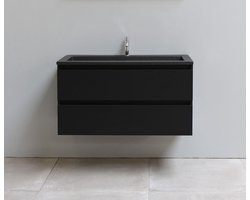 Basic Line Bella Badkamermeubelset - 100x55x46cm - 1 wasbak - Acryl - Zwart - 1 kraangat - Zonder spiegel - Spaanplaat Zwart mat