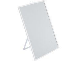 Basic make-up spiegel/scheerspiegel op standaard kunststof 20 x 30 cm witï¿½- Badkamer/kaptafel opmaakspiegels
