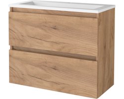 Basic Start 39 badmeubelset met greeploze wastafelonderkast met 2 lades en acryl wastafel met 1 kraangat 80 x 39 cm, whisky oak