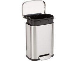 Basics Keukenvuilnisbak, vierkant, met stalen balk als voetpedaal, soft-close-mechanisme, voor thuis en op kantoor, 5 liter (klein), satijnen nikkel afwerking