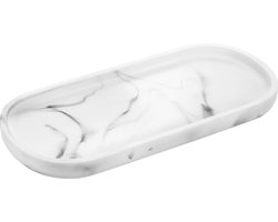 Basin, Oval Basin, Resin Marble Bathtub Tray, Bathroom Countertop Organization, Vanity Organizer for Candles, Soap, Towel, Plant, etc - White Marble