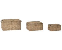 Basket spelset DKD Home Decor Met deksel Natuurlijk Ijzer Zeegras (50 x 34 x 25 cm) (3 Onderdelen)