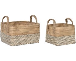 Basket spelset Home ESPRIT Wit Natuurlijk Lichtbruin PVC Zeegras Russen 43 x 38 x 36 cm (2 Onderdelen)