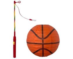 Basketball Lampion met Stok - Oranje - 20x20cm - Sint Maarten Lampionnen - Verjaardag Versiering - Feest Decoratie - Basketbal Thema