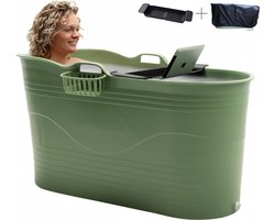 Bath Bucket XL (Comfort) - Groen - 122 cm - Zitbad voor volwassenen - IJsbad - met rekbare Afvoerslang tot 3 meter - EXTRA's: Badplank, Kraantje en Beschermhoes