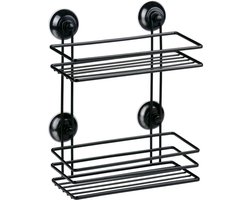 Bath & Shower Badkamerrek met Zuignappen - Opbergrek voor Douche - Badkamermeubel met 2 Planken - Opbergrek Badkamer van Metaal - Zwart