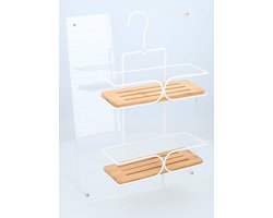 Bath & Shower Doucherekje - Ophanghaak - Metaal - 100% Eco Bamboe - 2 Planken - Geen Schroeven