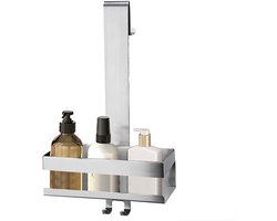 Bathroom Shelf with 2 Hanging Hooks Wall Mounted Stainless Steel Rack Storage Organizer for Bathroom Suction Cup Shelves