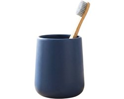 Bathroom Solutions Badkamer beker / tandenborstelhouder Earth Serie - Keramiek - donkerblauw - 8 x 10 cm