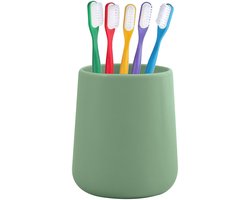Bathroom Solutions Badkamer beker / tandenborstelhouder Earth Serie - Keramiek - groen - 8 x 10 cm