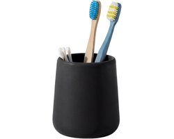 Bathroom Solutions Badkamer beker / tandenborstelhouder Earth Serie - Keramiek - zwart - 8 x 10 cm
