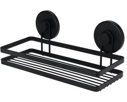 Bathroom Solutions Badkamer doucherek organiser - zwart - metaal - zuignappen - 25 x 10 x 9 cm