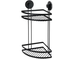 Bathroom Solutions Badkamer doucherek organiser - zwart - metaal - zuignappen - 25 x 18 x 37 cm
