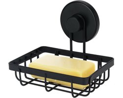 Bathroom Solutions Badkamer doucherek zeepbak - zwart - metaal - zuignappen - 13,5 x 11,5 x 11,5 cm