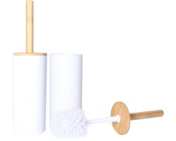 Bathroom Solutions toiletborstel met houder - 2x - kunststof en bamboe - Badkamer en toilet - wit