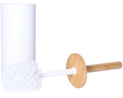 Bathroom Solutions toiletborstel met houder - kunststof en bamboe - Badkamer en toilet - wit