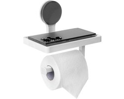 Bathroom Solutions - Toiletrolhouder met Plank - Witte Kunststof - Zuignapbevestiging - Klassiek Ontwerp