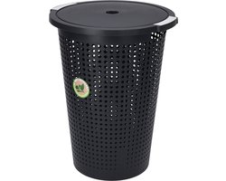 Bathroom Solutions wasmand met deksel - rond - antraciet - 35 liter - kunststof