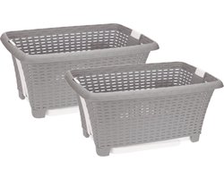 Bathroom solutions wasmand op poten - 2x stuks - grijs - 38 liter - 39 x 59 x 29 cm - Wasgoedmanden - kunststof