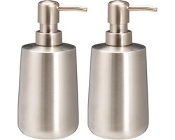 Bathroom Solutions Zeeppompje / Dispenser Artistic - 2x - rvs - zilver - 8 x 17 cm - 300 ml - badkamer/keuken accessoires