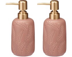 Bathroom Solutions Zeeppompje / dispenser Forrest - 2x - roze - aardewerk - 7 x 17 cm - 370 ml - keuken en badkamer