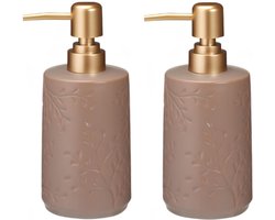 Bathroom Solutions Zeeppompje / dispenser Forrest - 2x - taupe - aardewerk - 7 x 17 cm - 370 ml - keuken en badkamer