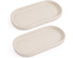 Bathroom Tray Ceramic 2 Pieces Oval Decorative Cosmetics Small Tray for Toilet and Basin Bathtub Kitchen Sink Cream - ShopVlot