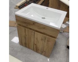 Bathroom Vanity Sink with Cabinet Wood Cabinet with Washbasin Bathroom Sink with Drain 3-Layer Adjustable Storage Organizer Soft-Closing Door Cabinet Vanity with Sink for Small Space and Toilet