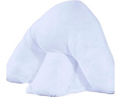 Batwing vormige kussen en cover voor nek & rug ondersteuning - hout - Hollowfiber vulling - gezonde houding - gratis witte cover leeskussen