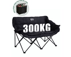 BAUER & MEYER® Campingstoel XL - Opvouwbaar - Incl. Koeltas (35L) en draagtas - Draagkracht 300 KG - 2-Persoons Vlinderstoel - Kampeerstoel - Vouwstoel - Visstoel – Zwart