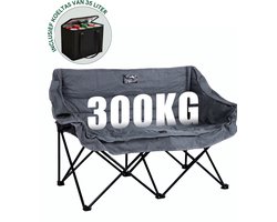 BAUER & MEYER® Campingstoel XL - Opvouwbaar - Incl. Koeltas (35L) en draagtas - Draagkracht 300 KG - 2-Persoons Vlinderstoel - Kampeerstoel - Vouwstoel - Visstoel – Grijs