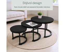 BAUER & MEYER® Salontafel rond - Industrieel - Set van 3 Salontafels - Bijzettafel - Zwart