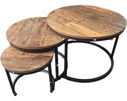 BAUER & MEYER® Salontafel Rond - Koffietafel - Incl. Thee Onderzetter set - Table Basse - Set van 3 salontafels - Hout – Bruin