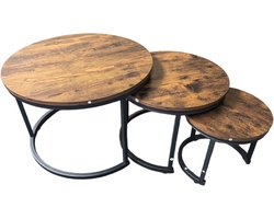 BAUER & MEYER® Salontafel Rond - Koffietafel - Incl. Thee Onderzetter set - Table Basse - Set van 3 salontafels - Hout – Donkerbruin
