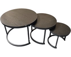 BAUER & MEYER® Salontafel Rond Zwart - Koffietafel - Incl. Thee Onderzetter set - Table Basse - Set van 3 salontafels - Hout – Zwart