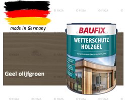 BAUFIX Buitenbeits – Geel olijfgroen – Zijdeglans – 5 Liter – Voor Schutting, Tuinhuis & Blokhut – UV- & Weerbestendig